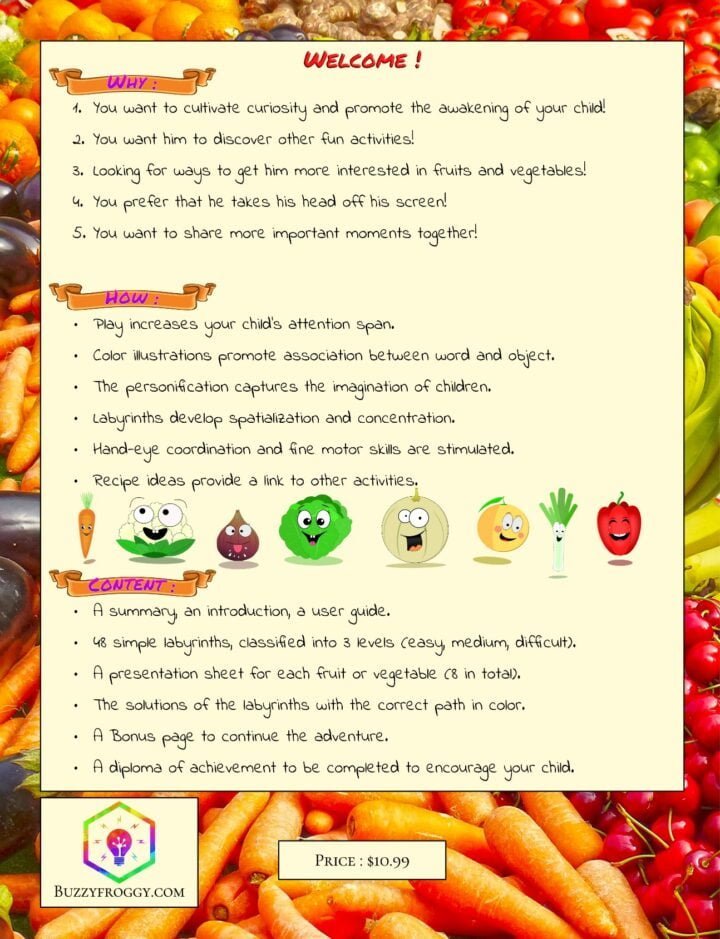 a presentation image of the back of the book containing text and fruits and vegetables