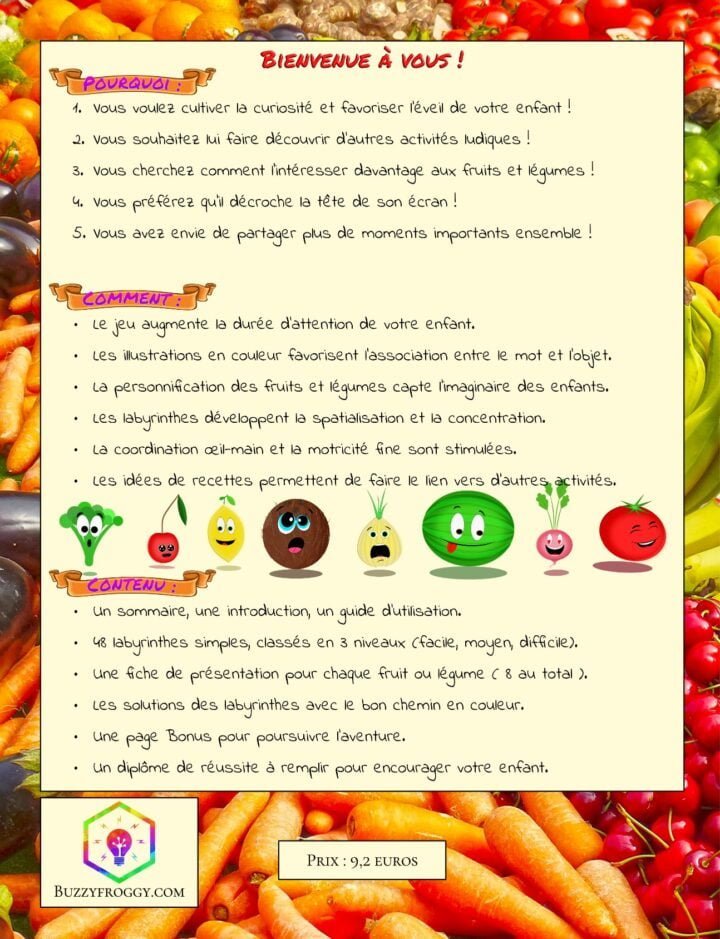 une image de présentation du verso du livre contenant du texte et les fruits et légumes